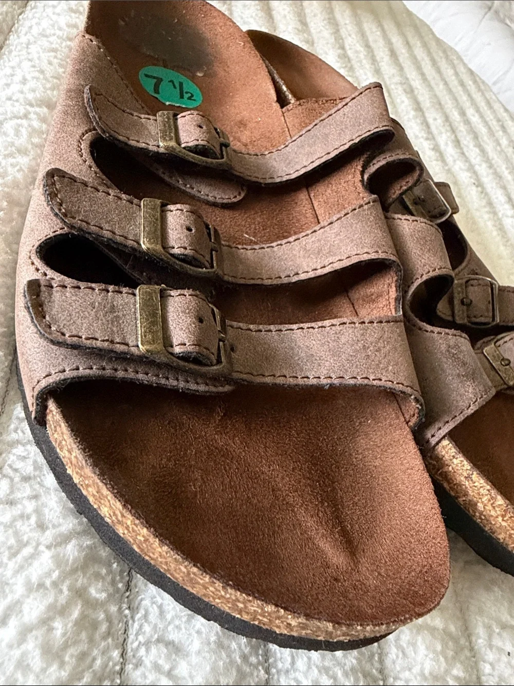 Cliffs by WHITE MOUNTAIN Brown Triple-Strap Buckle Slide Sandals